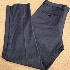 Express Mens Dress Pants Navy Blue w/ Check Pattern Slim Fit